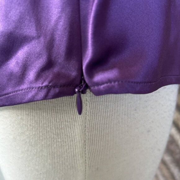 INC International Concepts Purple Stretch Silk Puffy Sleeve Faux Wrap Blouse - Picture 7 of 11